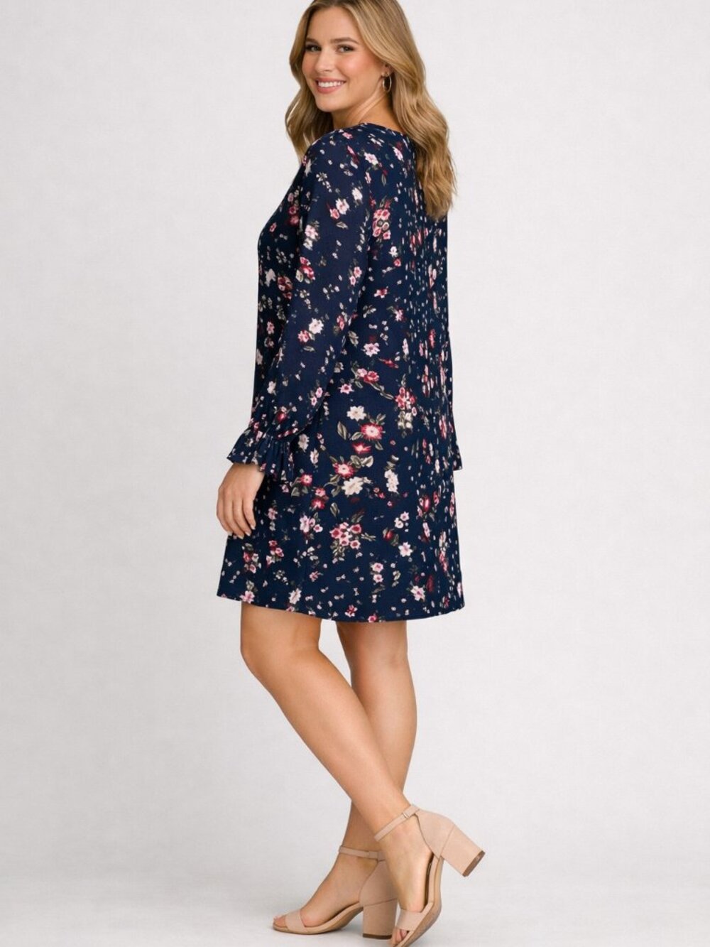 Bobeau Long Sleeve Patchwork Print Dress  Size XL
